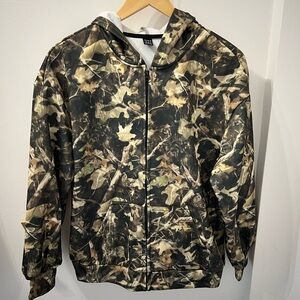 Unisex Camo Zip Up Fleece Lined Lightweight Hooded Jacket